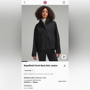 Lululemon Repelshell cinch back rain jacket